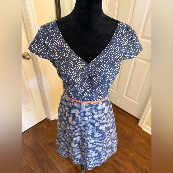 ✨ Boden Blue Print Cotton Fit & Flare Dress | Size 8 | Lined - Picture 3 of 9